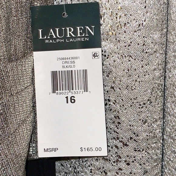 NWT Lauren Ralph Lauren DRESS, Metallic Gold Top & Black Split Skirt, Sz 16 - Picture 6 of 11